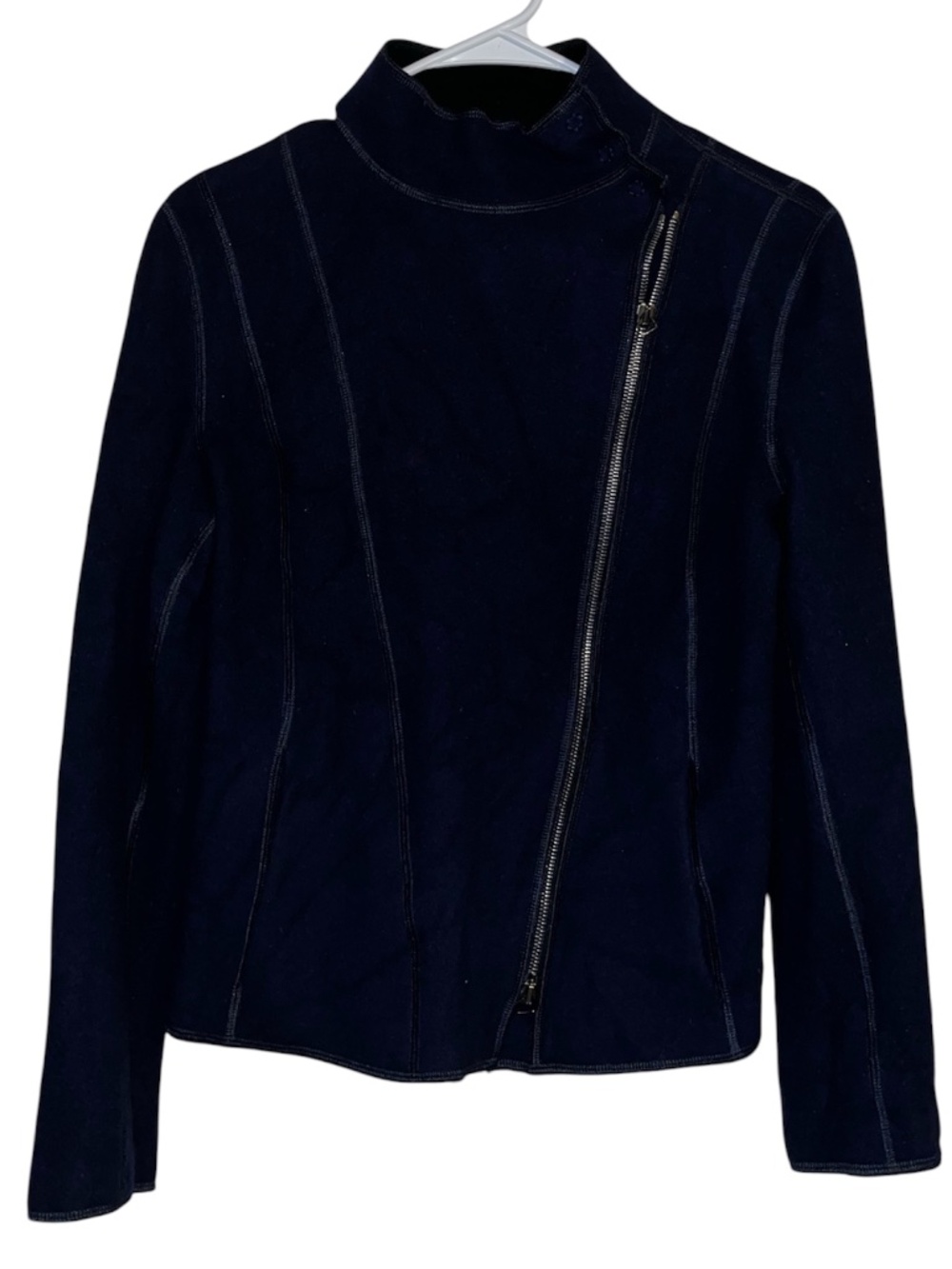Giorgio Armani Midnight Navy Asymmetrical Snap Buttons Zip Front Moto Jacket XS